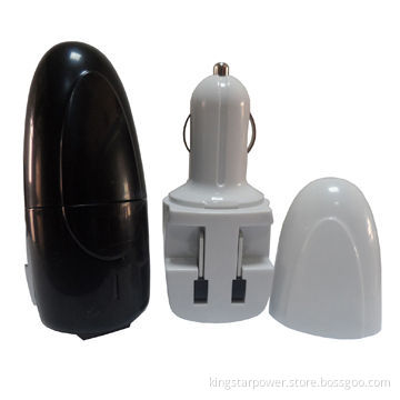 Universal, 2-In-1 Car and Home Travel Wall Charger with 1A USB Port, US/EU Plug, White & Black